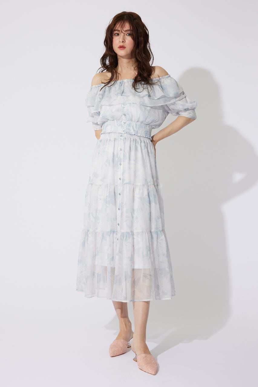 rienda「センターボタンデザインティアードフレアスカート」|スカート|