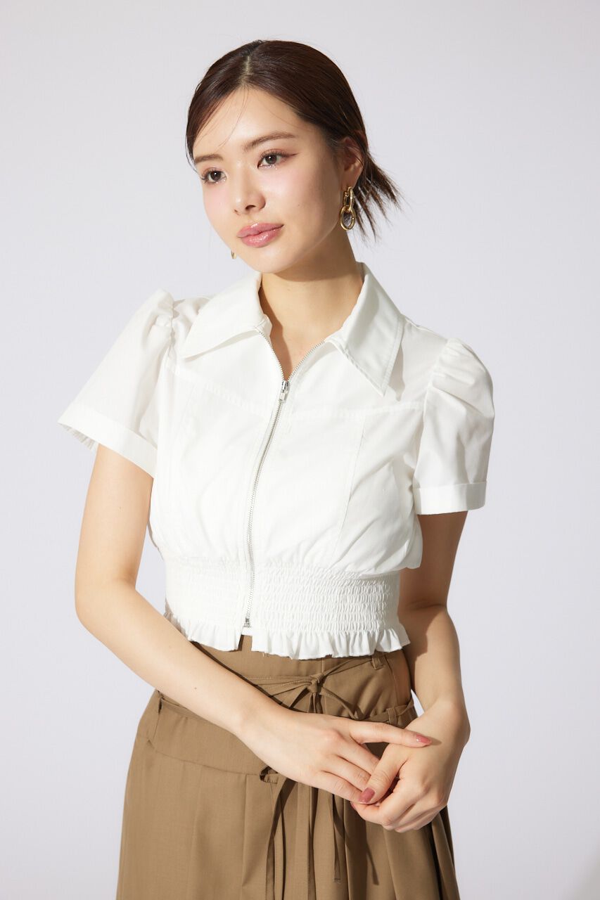 rienda「ウエストシャーリングZIPブラウス」|シャツ・ブラウス|