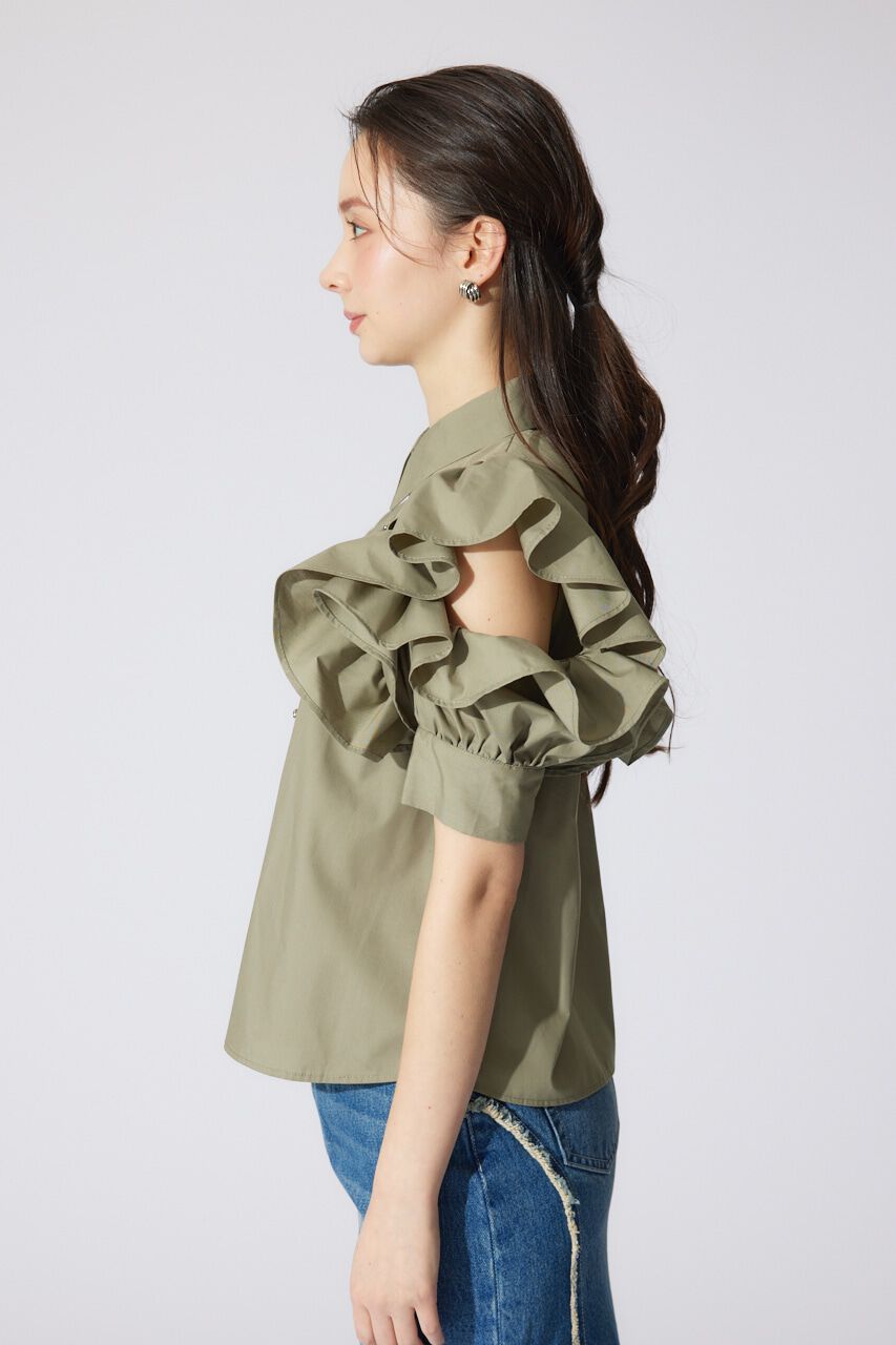 rienda「フリルスリーブデザインシャツトップス」|シャツ・ブラウス|