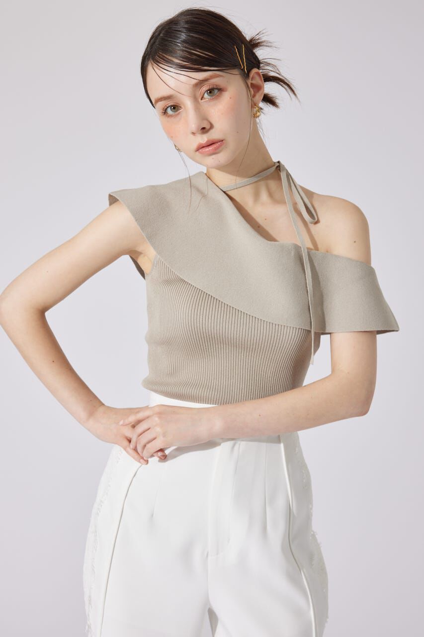 rienda「ワンショルダーニットトップス」|シャツ・ブラウス|BEG