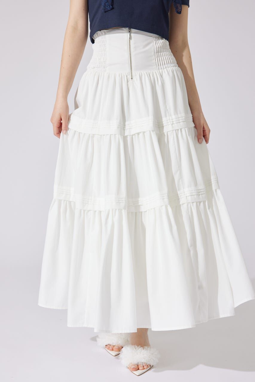 rienda「ウエストシャーリングタックデザインフレアスカート」|スカート|WHT