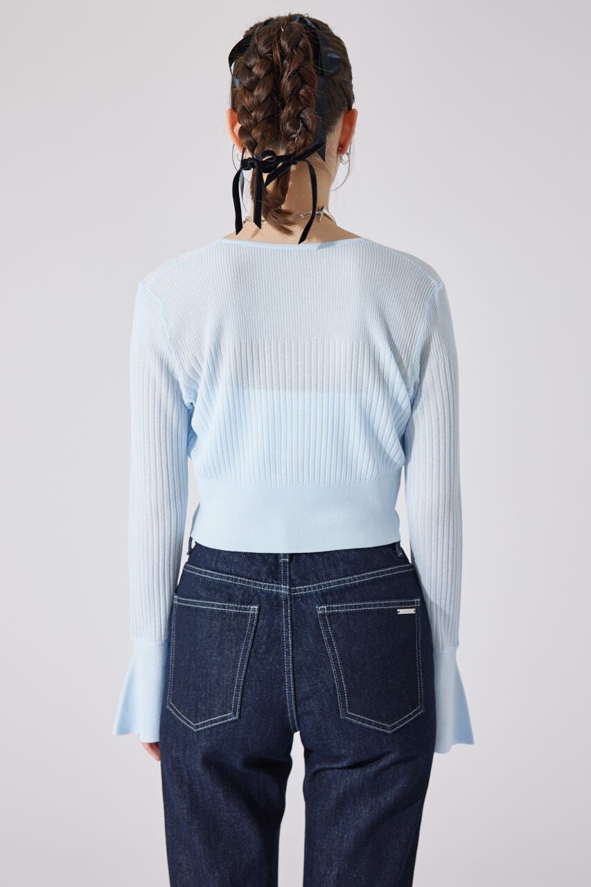 rienda「クロップドフレアスリーブシアーニットカーディガン」|カーディガン|