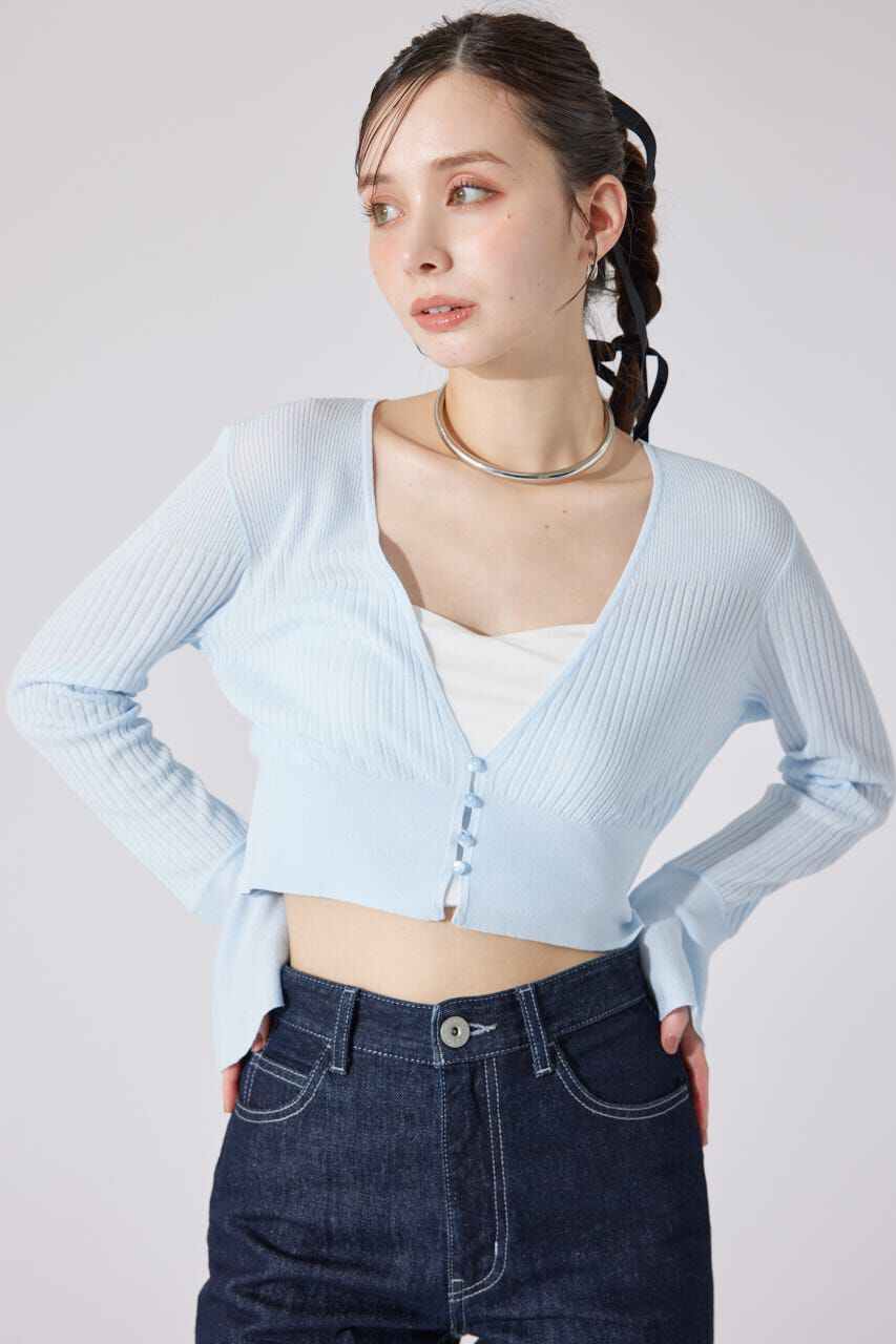 rienda「クロップドフレアスリーブシアーニットカーディガン」|カーディガン|