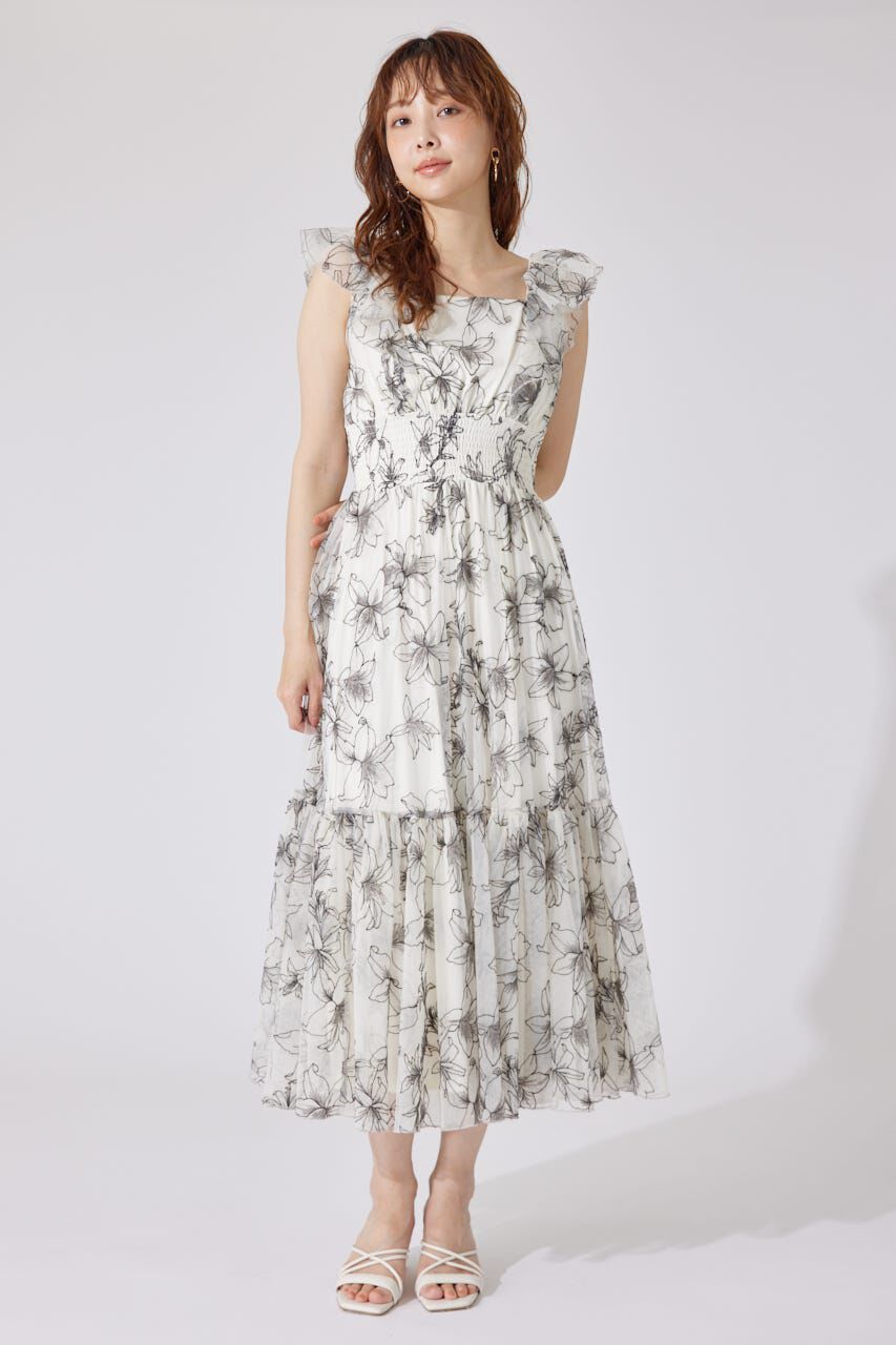 rienda「エンブロイダリーチュールフレアスリーブワンピース」|ワンピース|