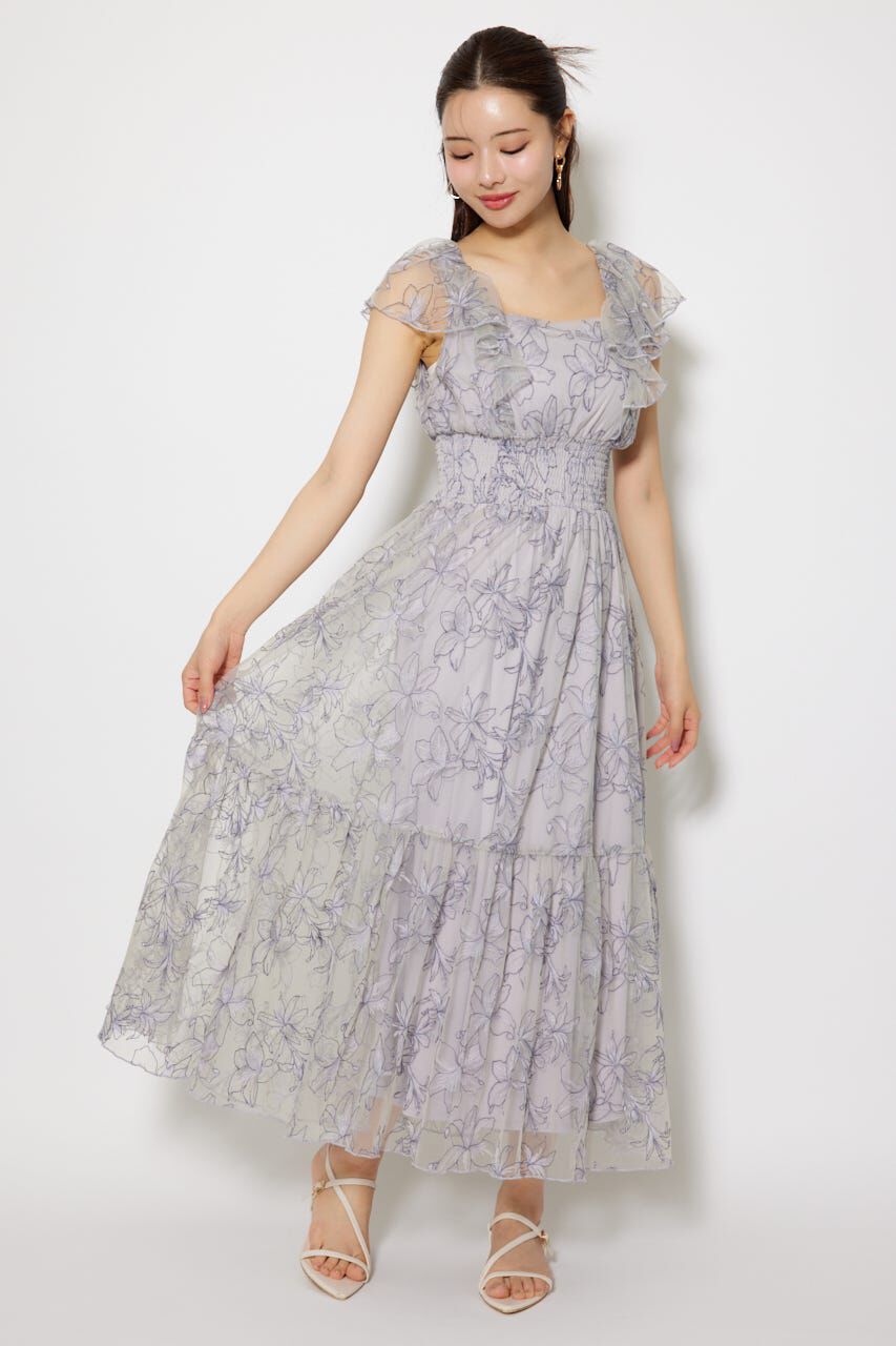 rienda「エンブロイダリーチュールフレアスリーブワンピース」|ワンピース|