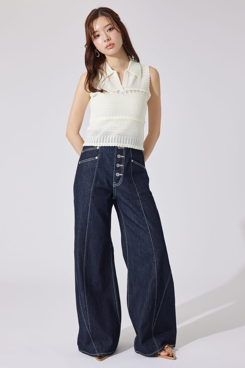 rienda「スキッパークロシェニットトップス」|シャツ・ブラウス|