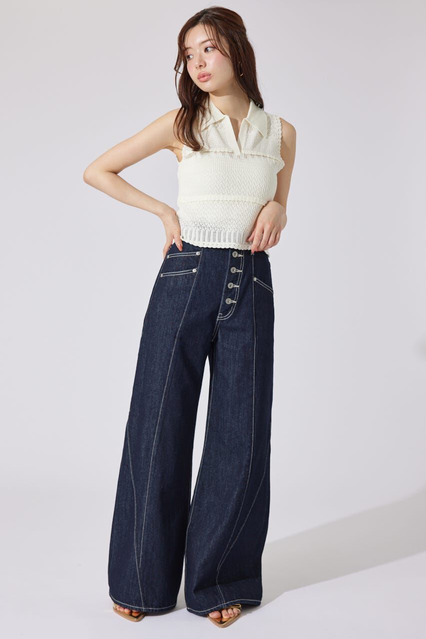 rienda「スキッパークロシェニットトップス」|シャツ・ブラウス|