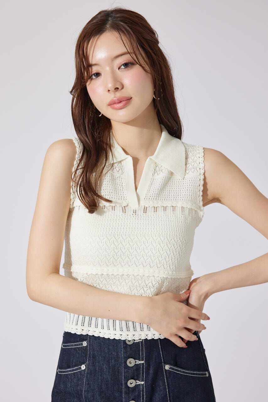 rienda「スキッパークロシェニットトップス」|シャツ・ブラウス|