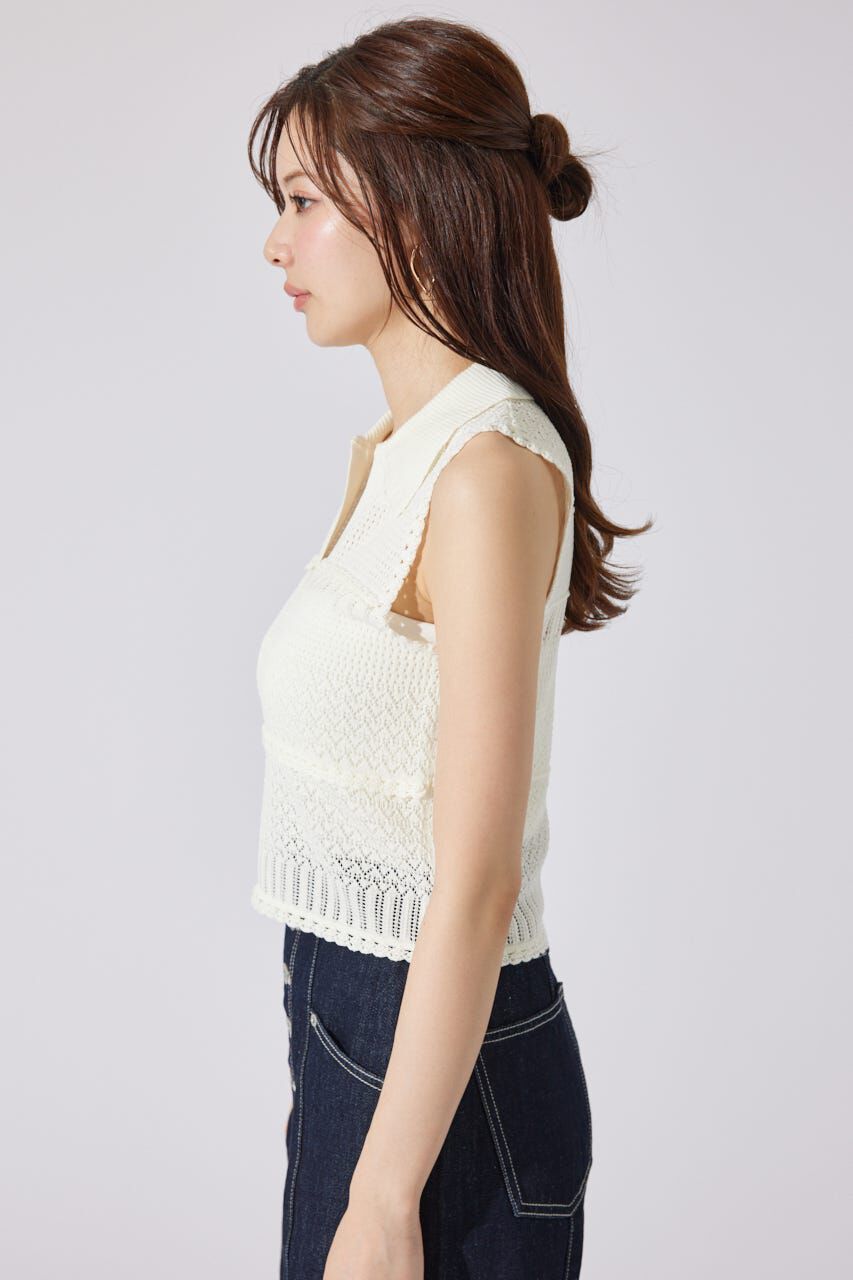 rienda「スキッパークロシェニットトップス」|シャツ・ブラウス|