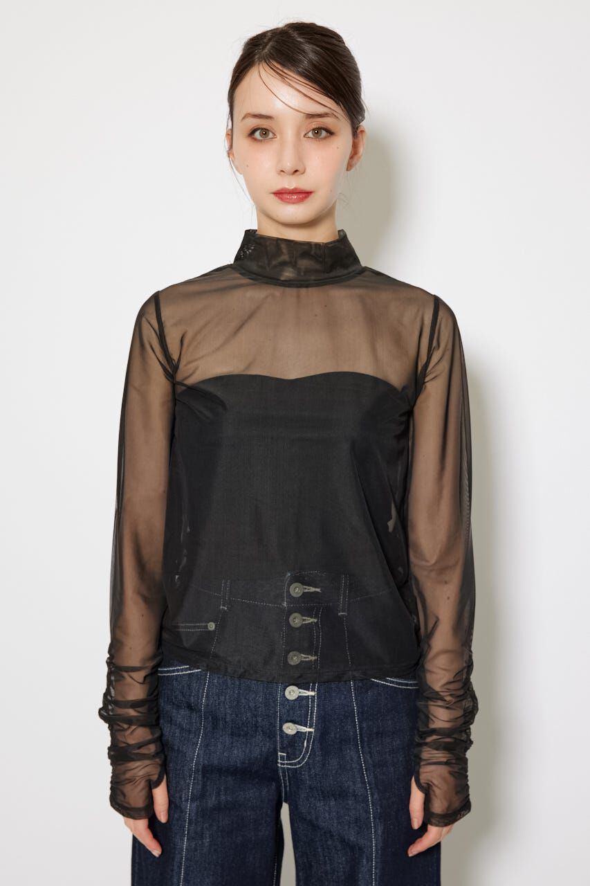 rienda「2WAYスリーブギャザーシアートップス」|Tシャツ・カットソー|