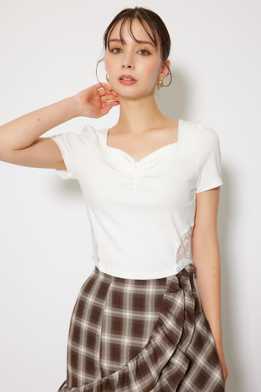rienda「レースカッティングタイトトップス」|Tシャツ・カットソー|WHT