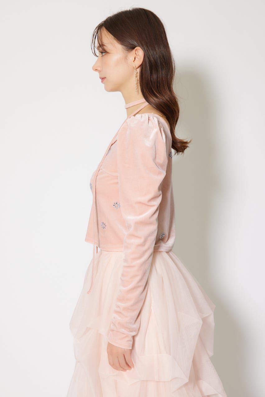 rienda「チョーカーセットフラワービジューベロアトップス」|Tシャツ・カットソー|