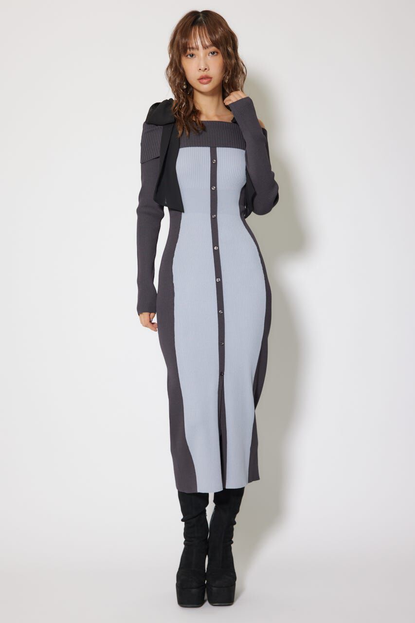 rienda「バイカラーオフショルリボンニットワンピース」|ワンピース|