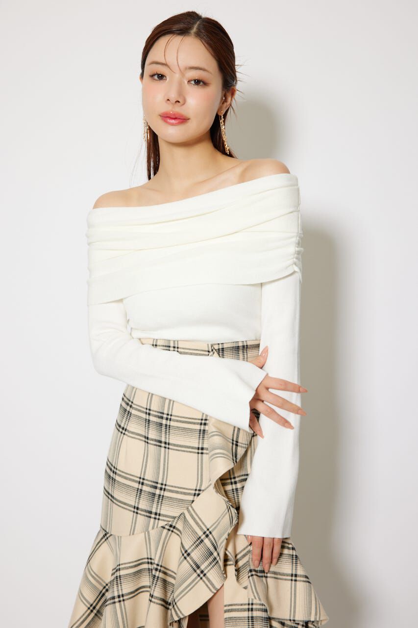 rienda「オフショルギャザーニットトップス」|ニット・セーター|