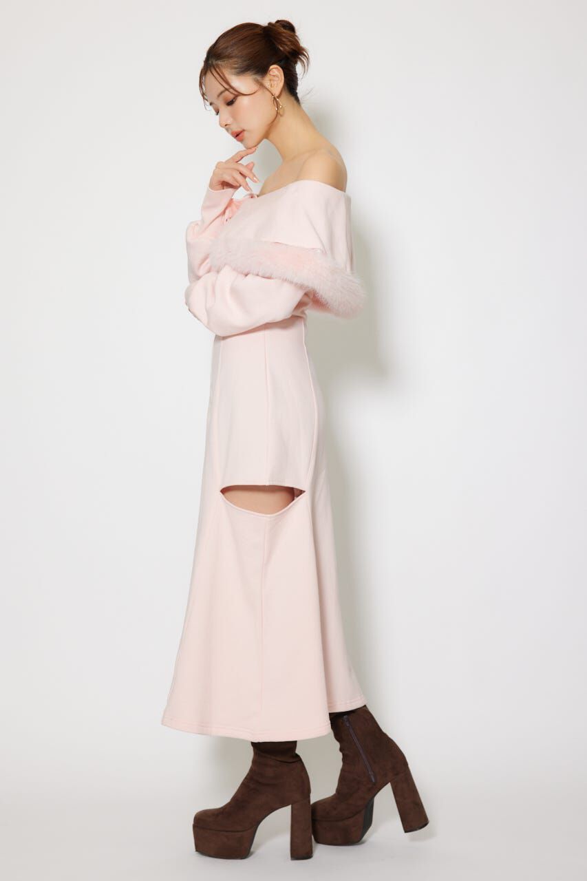 rienda「フェイクファー付きカッティング裏起毛ワンピース」|ワンピース|