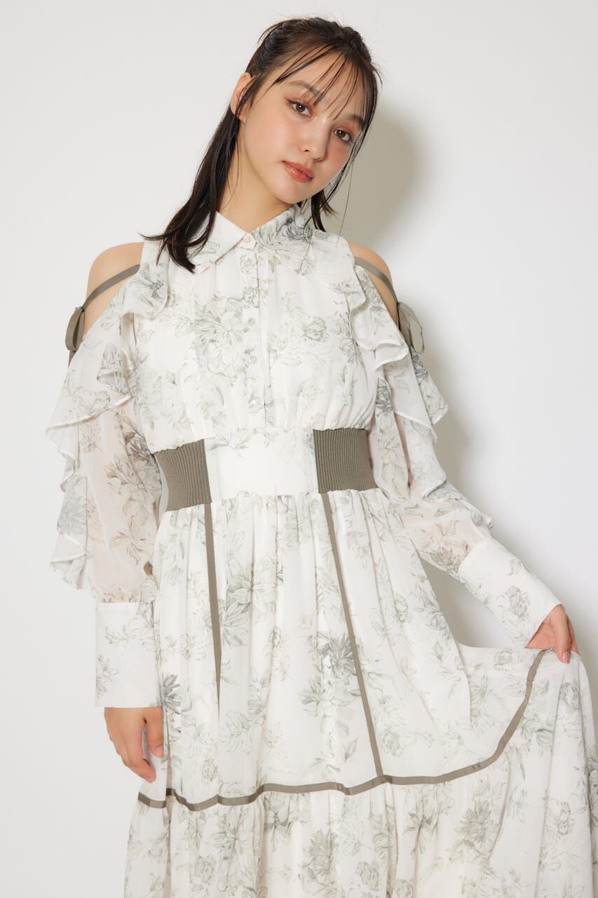 rienda「フリルスリーブニットドッキングワンピ」|ワンピース|