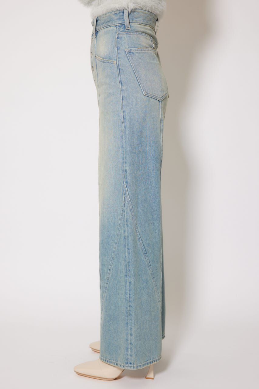 rienda「フロントボタンデザインハイウエストデニムパンツ」|デニム|