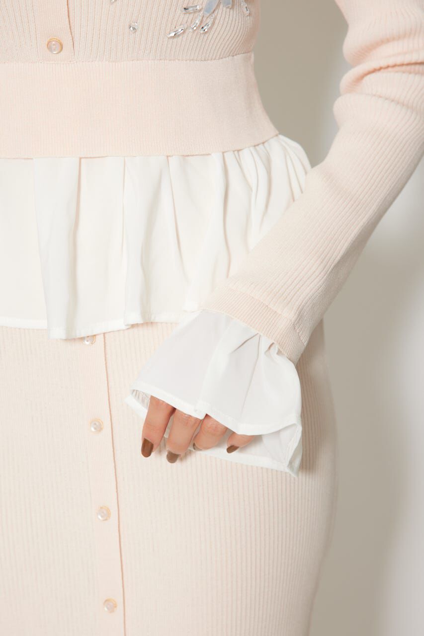 rienda「2WAYビジューフラワーオフショルタイトニットワンピース」|ワンピース|