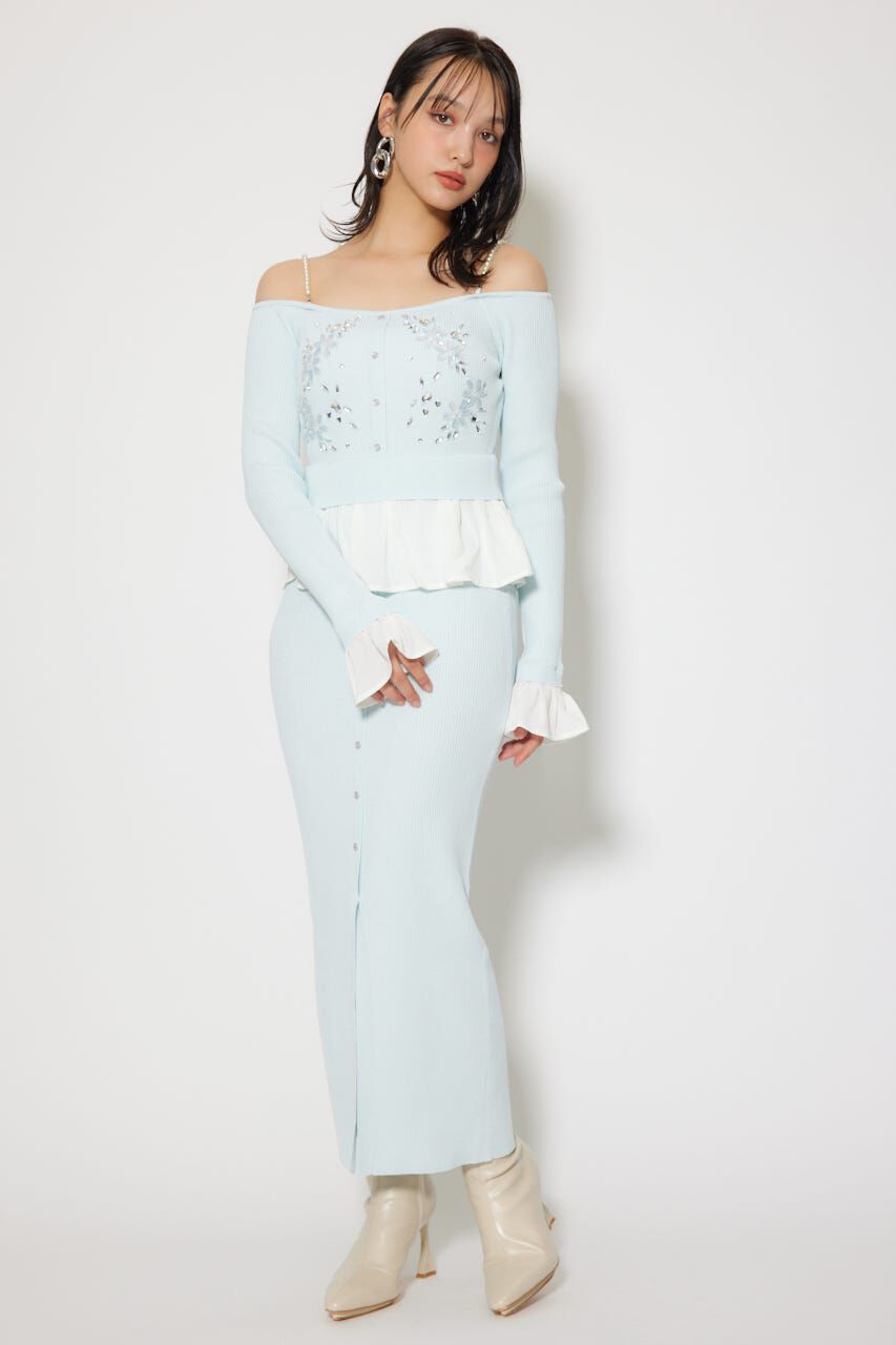 rienda「2WAYビジューフラワーオフショルタイトニットワンピース」|ワンピース|