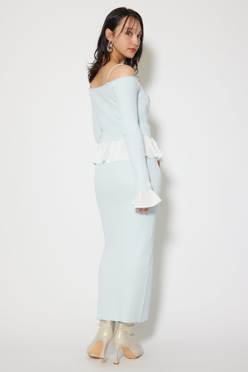 rienda「2WAYビジューフラワーオフショルタイトニットワンピース」|ワンピース|