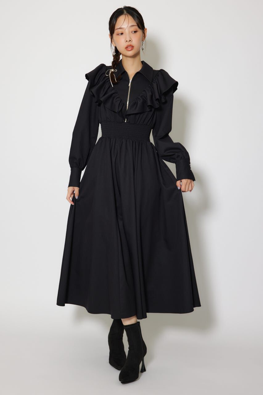 rienda「フロントZIPフリルシャツワンピース」|ワンピース|