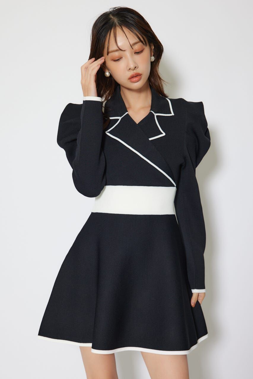 rienda「テーラードカラーミニフレアニットワンピース」|ワンピース|