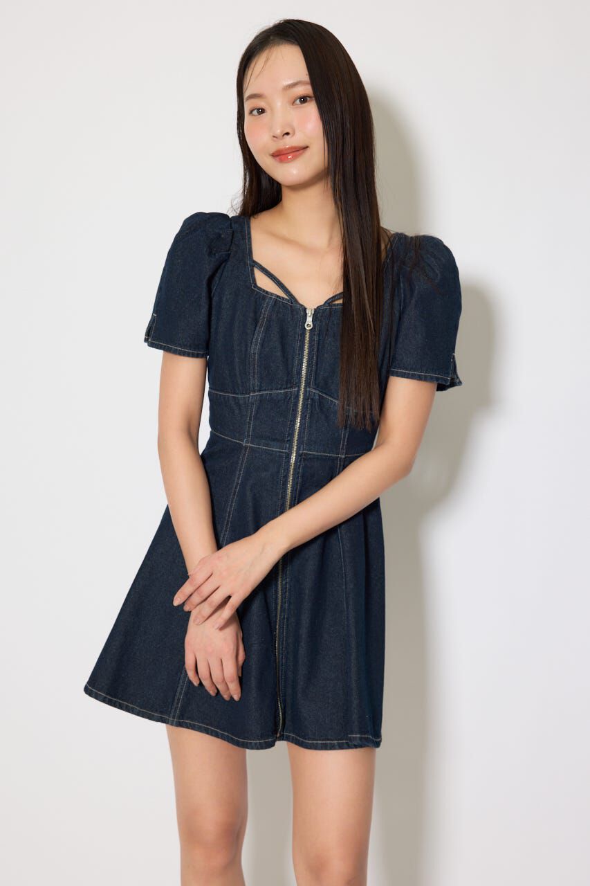 rienda「フロントジップマーメイドデニムミニワンピース」|ワンピース|D/BLU3