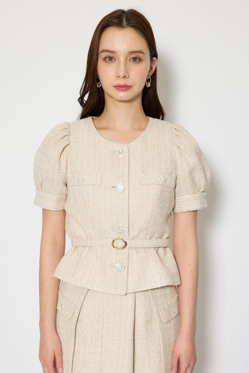 rienda「ノーカラーツイードペプラムジャケット」|その他|