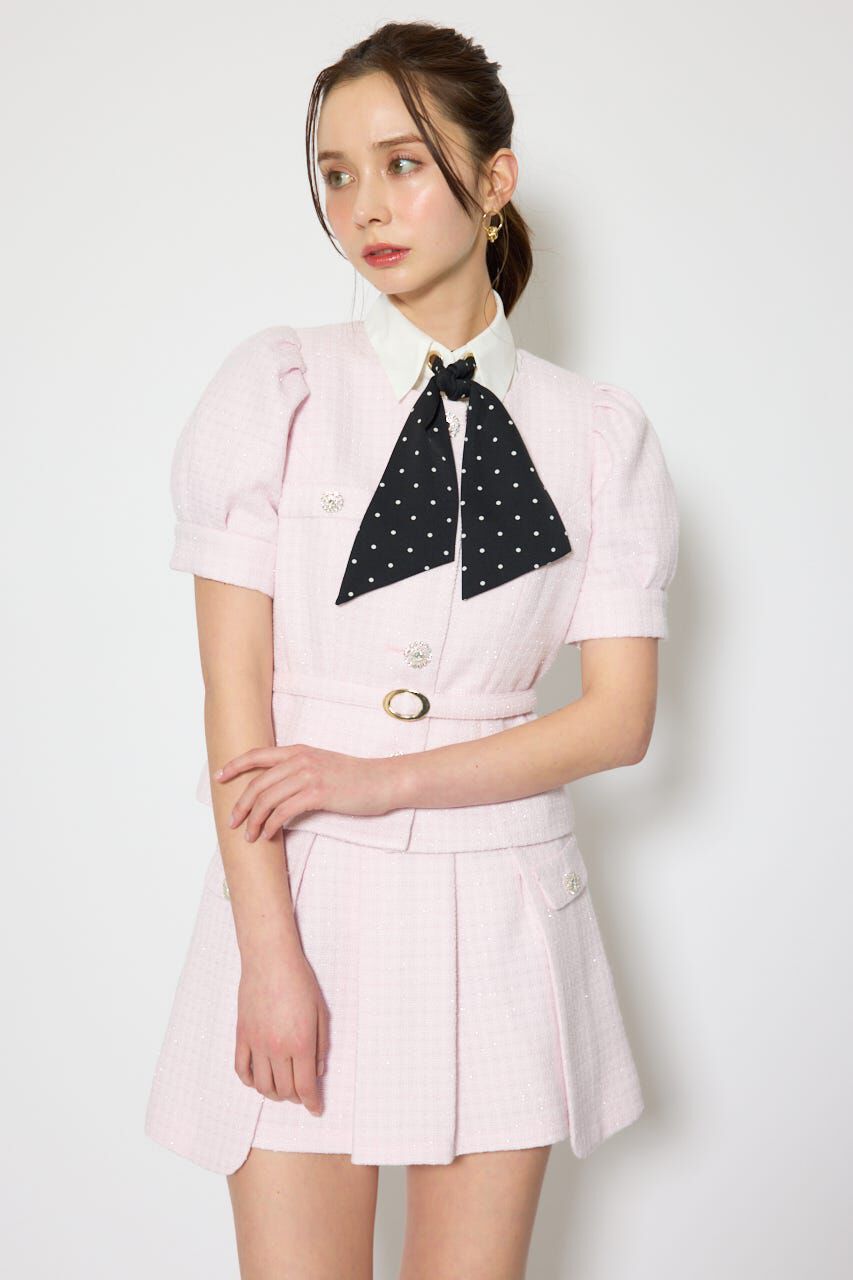 rienda「ノーカラーツイードペプラムジャケット」|その他|PNK