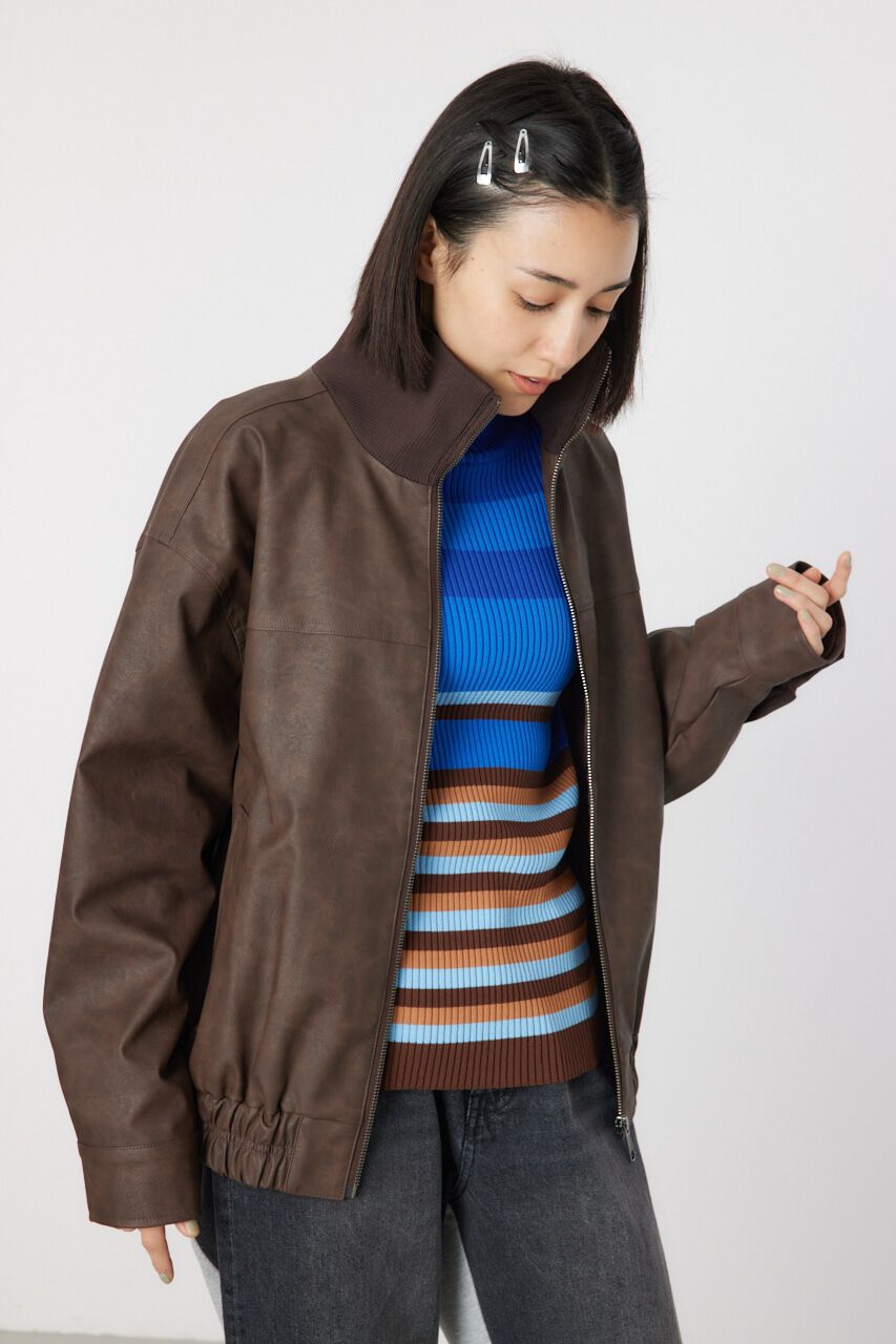 RODEO CROWNS「ヴィンテージFレザーハイネックリブブルゾン」|ブルゾン・スタジャン|