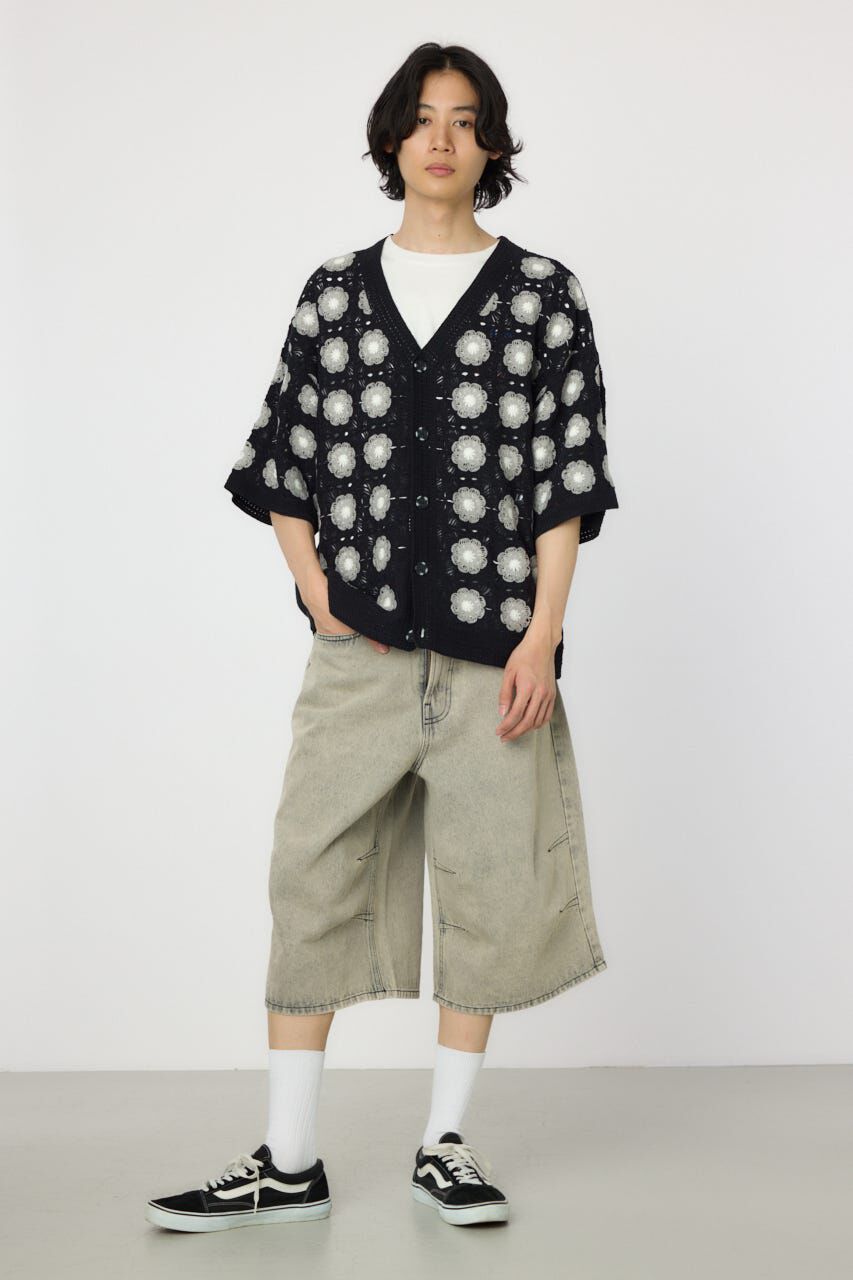 RODEO CROWNS「クロシェフラワー半袖ニットカーディガン」|カーディガン|