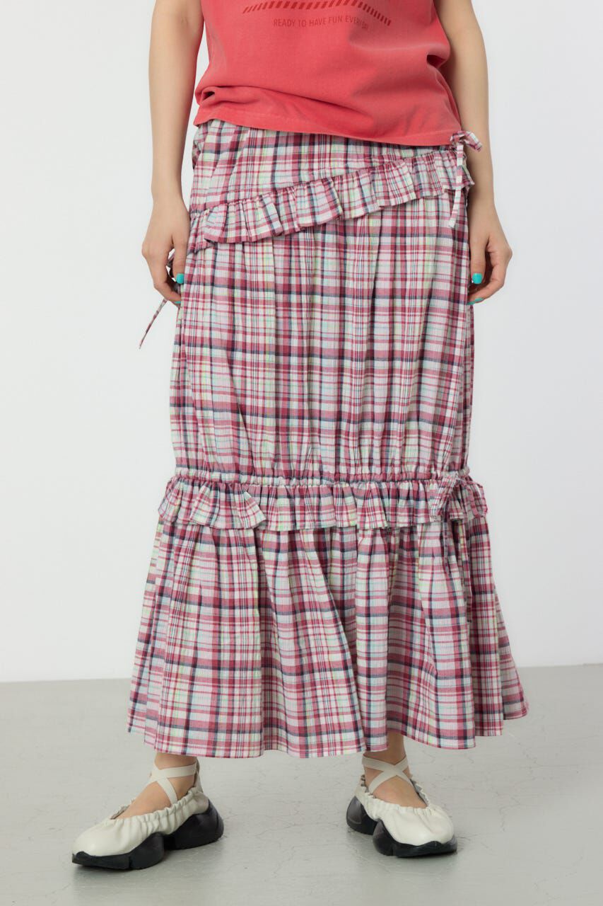 RODEO CROWNS「サマーチェックフリルティアードスカート」|スカート|柄RED5