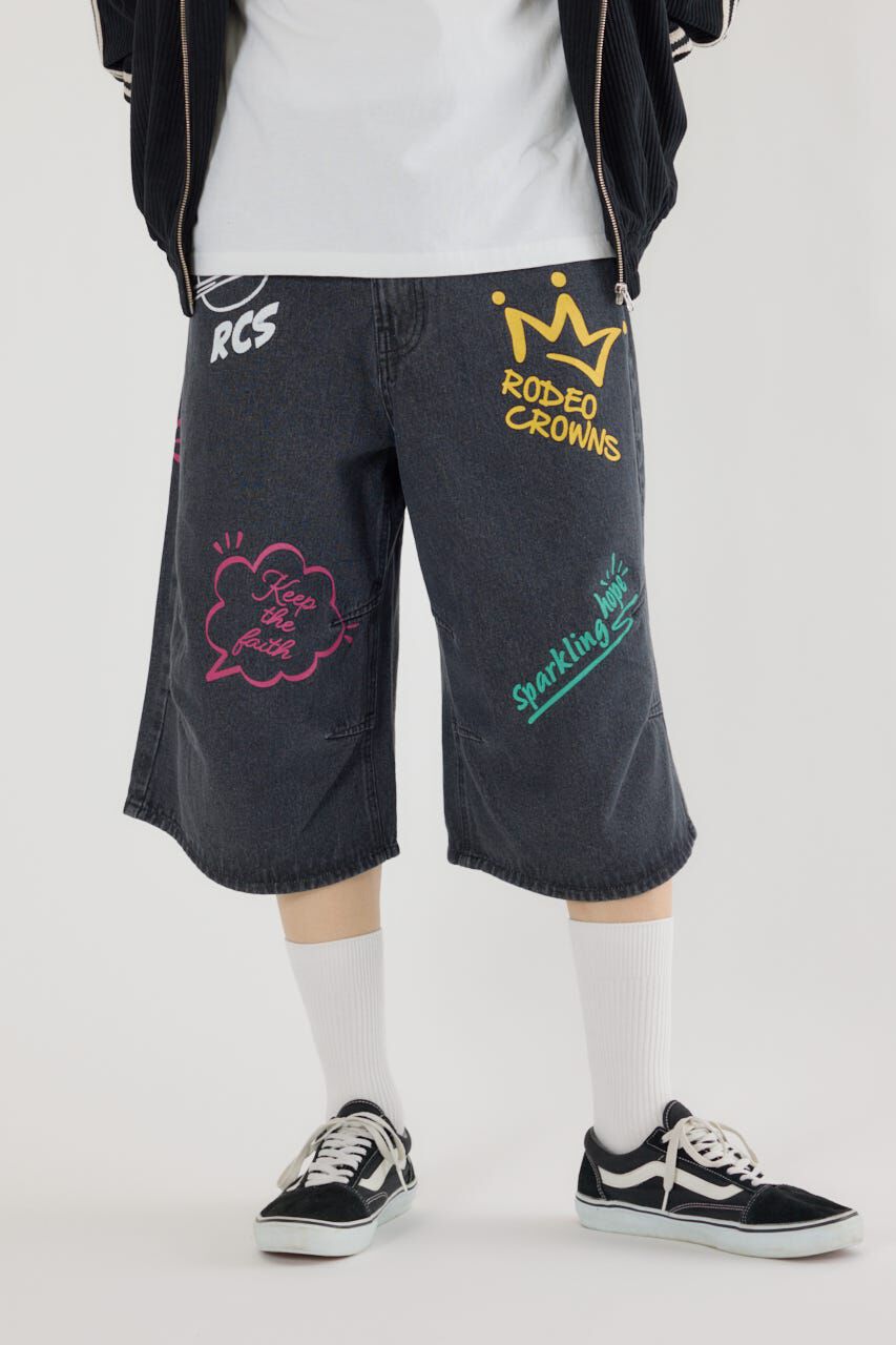RODEO CROWNS「ラクガキバミューダデニムパンツ」|デニム|BLK