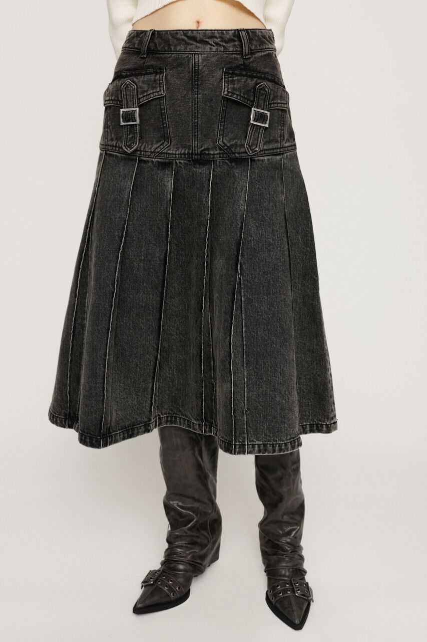SLY「L／W OVER DYE PLEATS ミドルスカート」|スカート|BLK