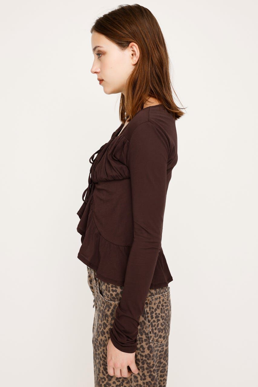 SLY「SQUARE NECK RIBBON トップス」|カーディガン|