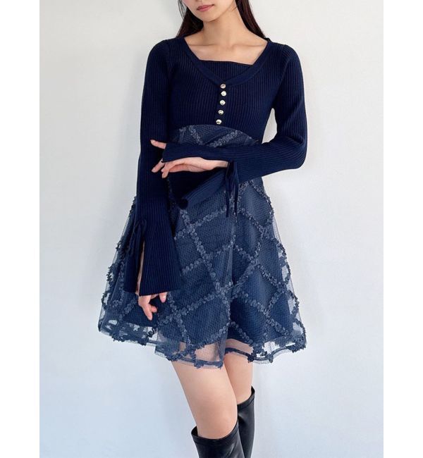 RESEXXY「ドッキングフレアミニニットワンピース【完売カラーは品番：1526103220で販売中】」|ワンピース|ネイビー