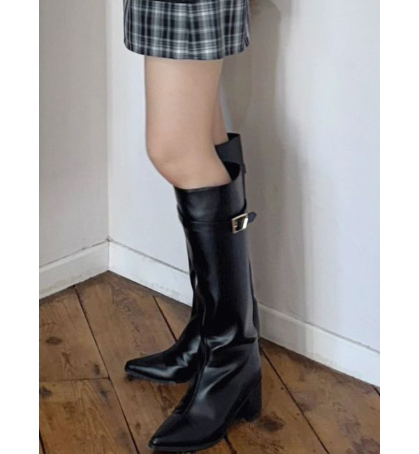 MERCURYDUO「ベルテッドロングブーツ」|ロングブーツ|ブラック