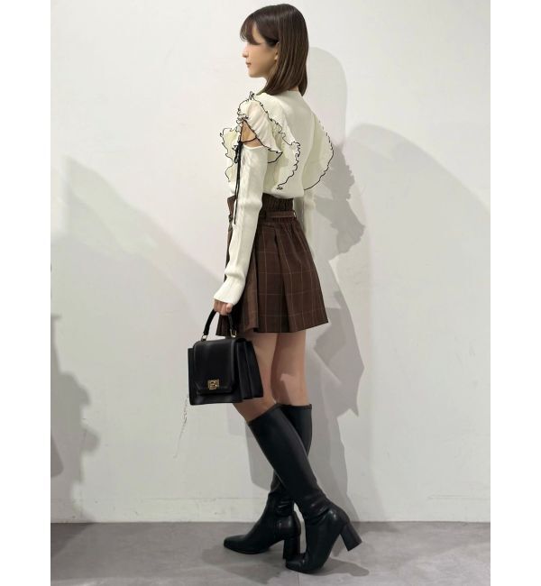 MERCURYDUO「異素材プリーツラッフルリブニット」|ニット・セーター|