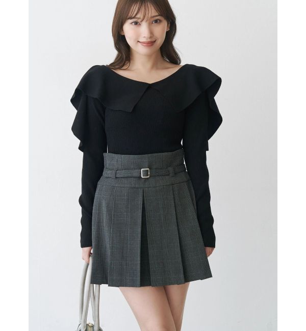MERCURYDUO「ベルト付きチェックプリーツミニスカパン」|スカート|グレー