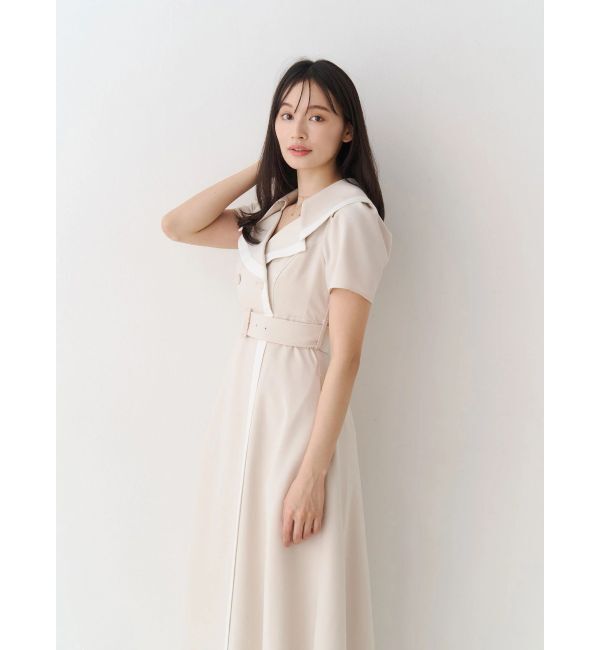 MERCURYDUO「バイカラーハーフスリーブトレンチフレアワンピース」|ワンピース|