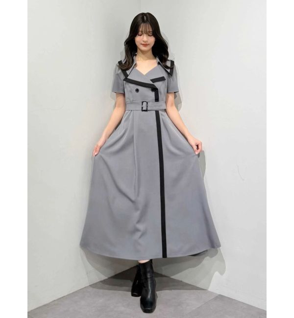 MERCURYDUO「バイカラーハーフスリーブトレンチフレアワンピース」|ワンピース|