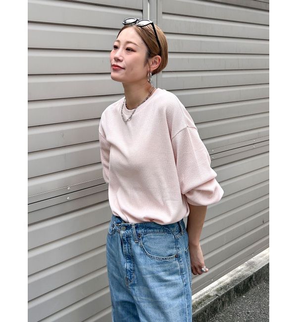Ungrid「【WEB限定】スリーブボリュームワッフルロングスリーブTee」|Tシャツ・カットソー|ピンク