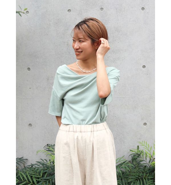 Ungrid「タックデザインオフショルTee」|Tシャツ・カットソー|グリーン