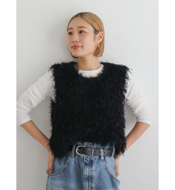 Ungrid「フェザーヤーンニットベスト」|ニット・セーター|ブラック