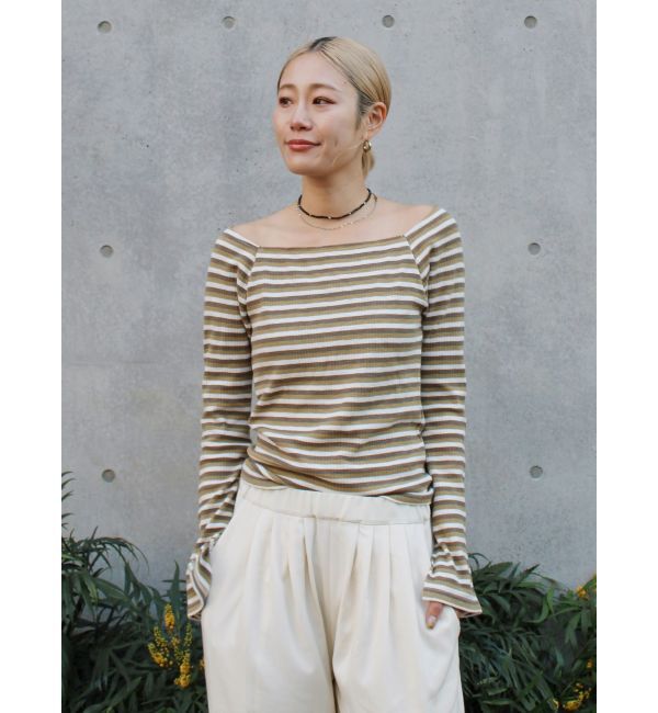 Ungrid「【WEB限定】オフショルダーボーダーロングスリーブTee」|Tシャツ・カットソー|