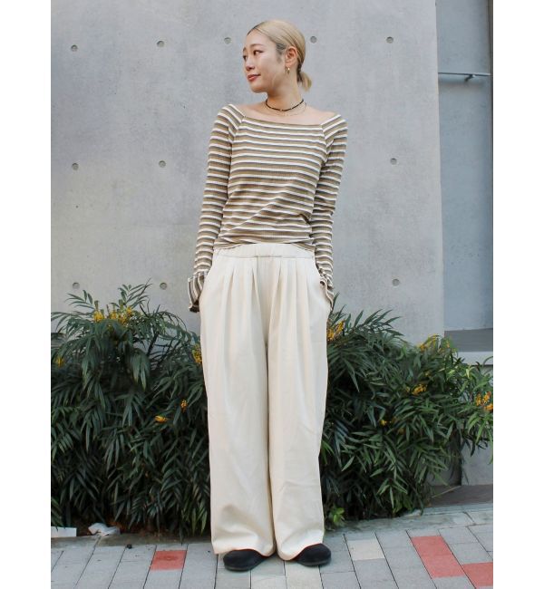 Ungrid「【WEB限定】オフショルダーボーダーロングスリーブTee」|Tシャツ・カットソー|