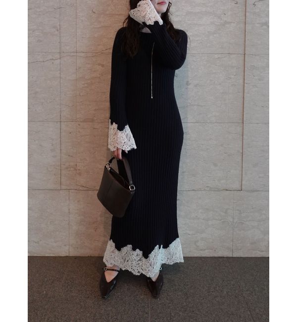 LAGUNAMOON「レースドッキングリブニットワンピース」|ワンピース|