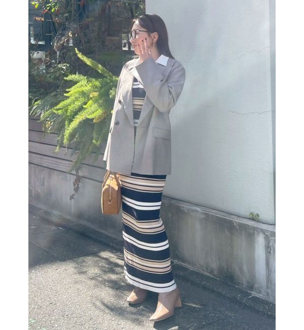 LAGUNAMOON「シャツレイヤードボーダーニットワンピース」|ワンピース|