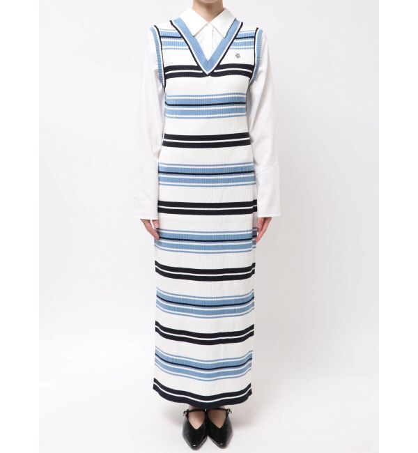 LAGUNAMOON「シャツレイヤードボーダーニットワンピース」|ワンピース|