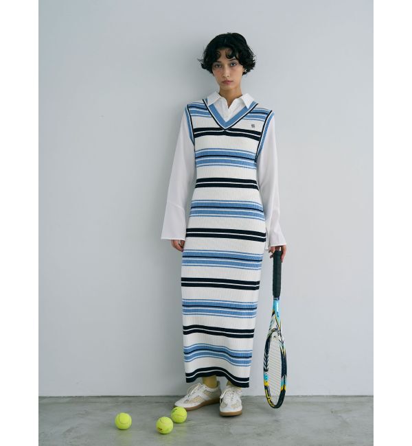 LAGUNAMOON「シャツレイヤードボーダーニットワンピース」|ワンピース|